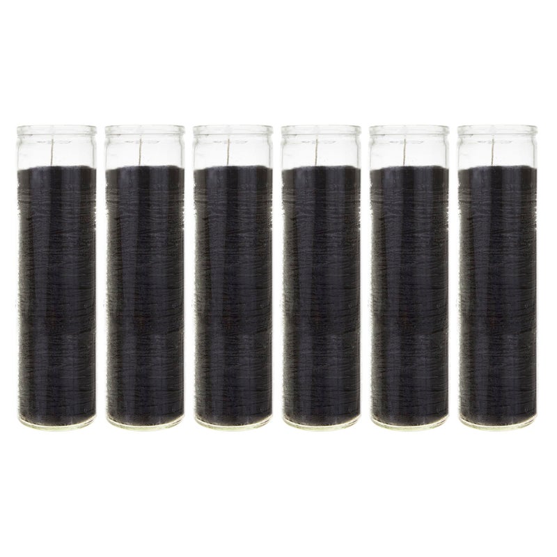 Mega Candles 6 pcs Unscented Black 7 Day Glass Container Devotional Prayer Candles, Premium Wax Candle 2 Inch x 8 Inch, Sanctuary, Vigils, Prayers, Blessings, Religious, Memorials, Remembrance - Image 1